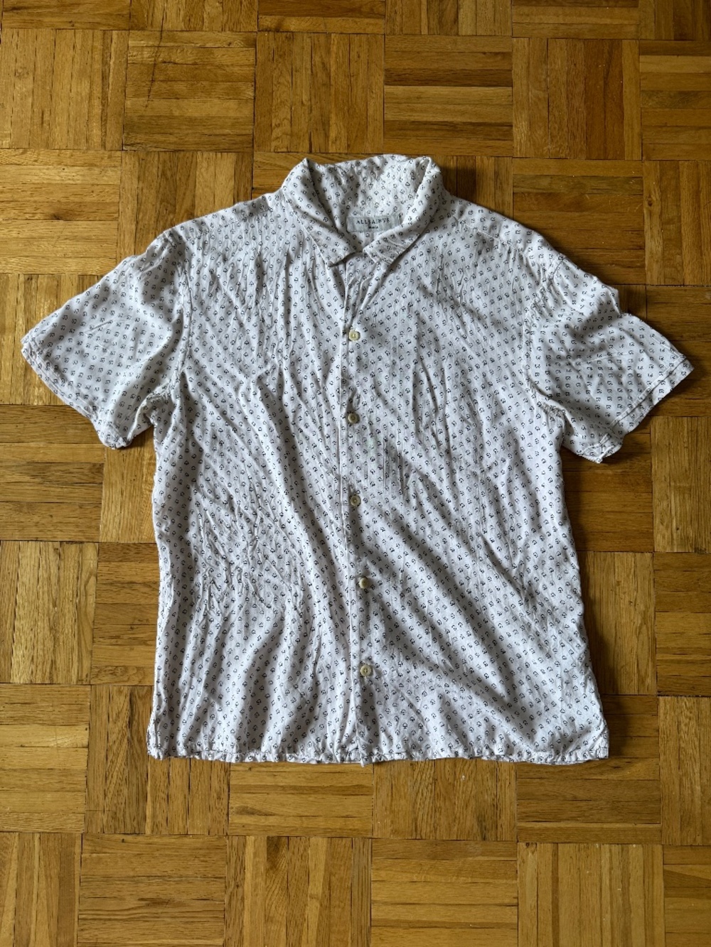 All Saints spade print button up camp collar shirt